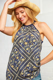 Navy Boho Tribal Print Halter Tank