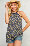 Navy Boho Tribal Print Halter Tank