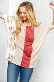 Floral Vertical Color Block Dolman Top