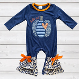 Hello Fall Indigo Pumpkin Leopard Heart Romper (FSP2008)