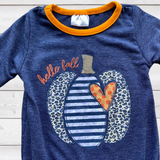 Hello Fall Indigo Pumpkin Leopard Heart Romper (FSP2008)