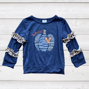 Hello Fall Indigo Pumpkin Leopard Heart Shirt (FSP2009)-sparkledots-sparkledots