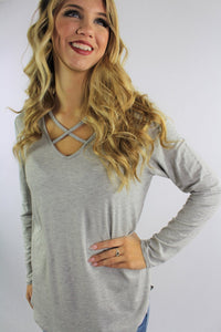 Gray Long Sleeve With Front Criss Cross Detail