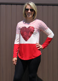 Red Heart Sequins Striped Long Sleeve Top