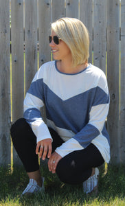 Blue Accent Long Sleeve Knit Top