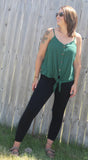 Green Buttoned Knot Front Slip Tank