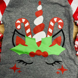 Candy Cane Striped Holiday Unicorn Ruffle Sleeve Tee (HOLIDAY 2021070012)