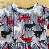 Tiered Buffalo Plaid Reindeer Dress (2021070017)