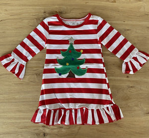 Red and White Striped Applique Christmas Tree Tunic Dress (HOLIDAY 2021070020)