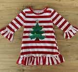 Red and White Striped Applique Christmas Tree Tunic Dress (HOLIDAY 2021070020)