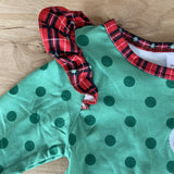 Green Santa Appliqued Polka Dot Ruffle Romper (HOLIDAY 2021070031)