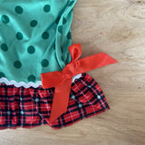 Green Santa Appliqued Polka Dot Ruffle Romper (HOLIDAY 2021070031)