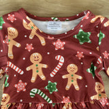 Gingerbread Man 'n Candy Canes Ruffle Sleeve Dress (HOLIDAY 2021070034)