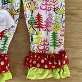 Polka Dot Trees Applique Ruffle Pants Outfit (HOLIDAY 2021070036)