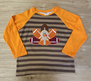 Orange 'n Brown Striped Turkey Football Appliqued Tee (Fall 2021071000)-sparkledots-sparkledots