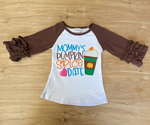 Brown 'n White Mommy's Pumpkin Spice Date Ruffle Sleeve Raglan (Fall 2021071002)