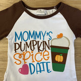 Brown 'n White Mommy's Pumpkin Spice Date Ruffle Sleeve Raglan (Fall 2021071002)