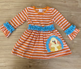 Burnt Sienna 'n Blue Turkey Applique Ruffle Accent Tunic (Fall 2021071005)