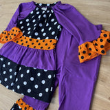 Happy Halloween Black/Purple/Orange Ruffle Dot Outfit (Fall 2021071014)