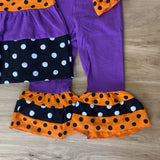 Happy Halloween Black/Purple/Orange Ruffle Dot Outfit (Fall 2021071014)