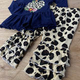 Navy Pumpkin Leopard Floral Deluxe Ruffle Pants Outfit (Fall 2021071018)