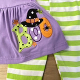 Purple Witch Applique BOO! Short Sleeve Ruffle Top with Striped Ruffle Pants (Fall 2021071021)