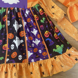 Orange Patchwork Ruffle Sleeve Halloween Dress (Fall 2021071022)