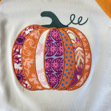 Cream Appliqued Pumpkin Top w/Orange Ruffled Sleeves (Fall 2021071027)