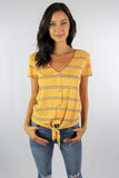 Gold Jade Short Sleeve V Neck with Front Knot and Button Detail