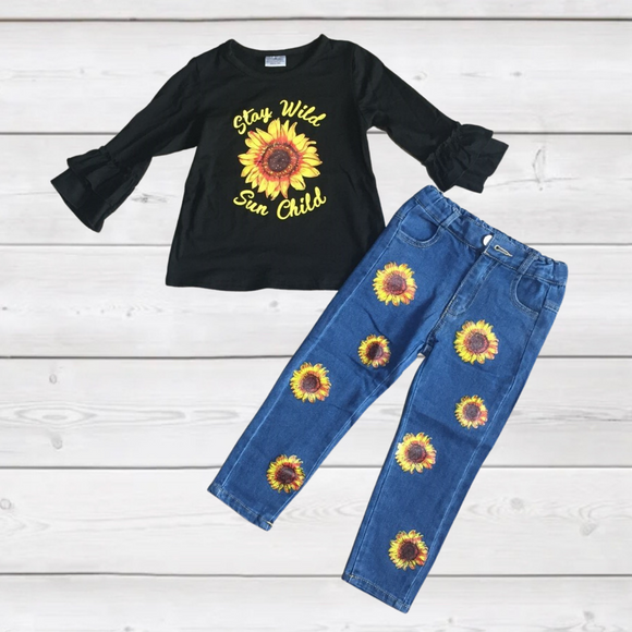 Denim Outfit - Stay Wild Sun Child with Sunflowers Fall 2021071110-sparkledots-sparkledots