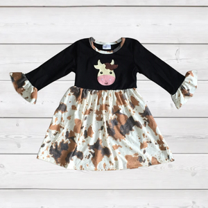 Brown Cow Print Appliqué Dress Dress (Fall 2021071118)