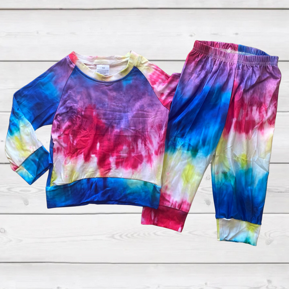 Jewel Toned Long Sleeve Tie Dye Loungewear Outfit (MYS 2021083006)-sparkledots-sparkledots