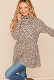 Leopard Babydoll Turtleneck Top