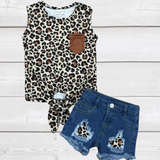 Leopard Pocket Distressed Denim Shorts Outfit