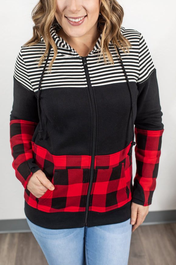 Buffalo Plaid and Stripes Full Zip Hoodie