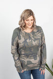 Harper Long Sleeve Henley - Army Green Camo