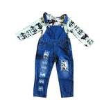 Denim Overalls with Matching Shirt: Black and White Moo-sparkledots-sparkledots