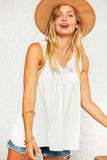 White Boho Lace Notch Yoke Sleeveless Top