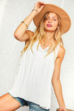 White Boho Lace Notch Yoke Sleeveless Top