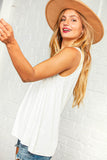 White Boho Lace Notch Yoke Sleeveless Top