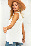 White Boho Lace Notch Yoke Sleeveless Top