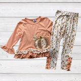 Peach Ruffled Sequin Pumpkin Top w/Animal Print Pants (FSP1005)