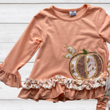 Peach Ruffled Sequin Pumpkin Top w/Animal Print Pants (FSP1005)