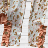 Peach Ruffled Sequin Pumpkin Top w/Animal Print Pants (FSP1005)