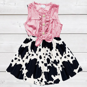 Pink Cow Print Dress - Black/White-sparkledots-sparkledots