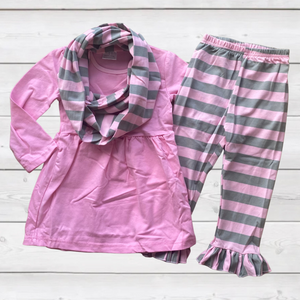 Pink/Gray Striped Scarf Outfit (MYS 2021083010)-sparkledots-sparkledots