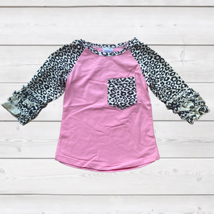 Pink/Leopard Ruffle Sleeve Top (MYS 2021083015)-sparkledots-sparkledots