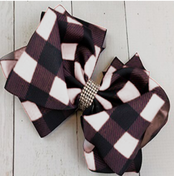 Black & White Plaid Sparkle Hairbow [PREORDER]