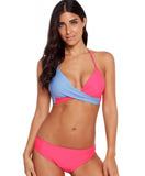 Rosy Blue Colorblock Bikini 2pcs Swimsuit