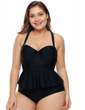 Black Moulded Cups Peplum Bikini